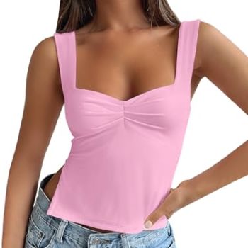 Womens Crop Tank Tops Sexy Sleeveless Sweetheart Neck Backless Side Split Going Out Cute Corset Top Trendy Y2K Outfits Summer Clothes for Teen Girls 1455fense-S Light Pink