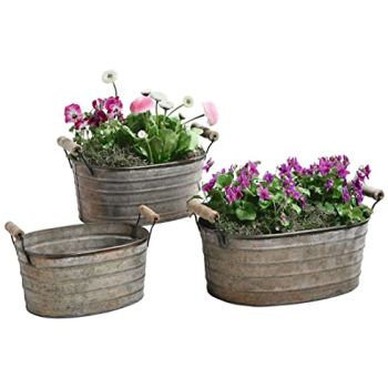 6.5" / 8" / 9.5" Farmhouse Décor Galvanized Oval Planter Tubs