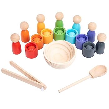 Montessori Balls in Cups Wooden Peg Dolls in Cups