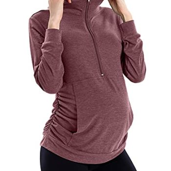 Maternity Pullover Shirt Maternity Zipper Shirts Lapel Long Sleeve Casual Lightweight Pregnancy Tops