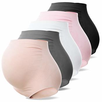 Women's Maternity High Waist Underwear Pregnancy Seamless Soft Hipster Panties Over Bump (Five color-5pk L)