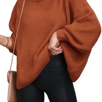 Women's 2023 Crewneck Batwing Sleeve Loose Oversized Chunky Knitted Pullover Sweater Tops Fall Ladies Sweaters (Orange,Medium)