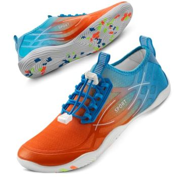 Water Shoes for Women Men Quick Dry Swim Beach Barefoot River Aqua Shoes for Hiking Boating Camping Fishing Grounding Surfing Yoga Women 12 / Men 10.5 (7-Orange Blue)