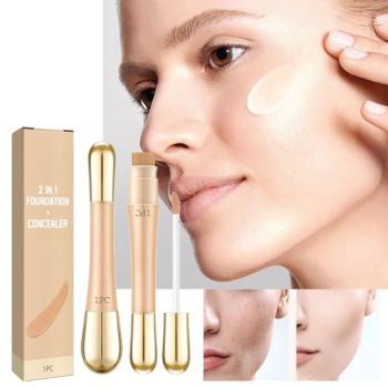 2024 New 2 In 1 Foundation + Concealer Liquid Concealer With Brush Double Head Concealer Durable Concealer Makeup Gift for Women and Girls