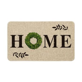 Home Quote Boxwood Wreath Welcome Decorative Doormat