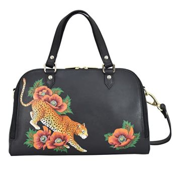 Women’s Hand Painted Genuine Leather Wide Organizer Satchel