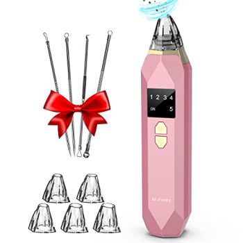 Blackhead Remover Pore Vacuum Electric Rechargeable Blackhead Whitehead Acne Comedone Pimple Extractor Facial Pore Cleaner Blackhead Removal Kit 5 Suction Probes Face Cleaning Tools (Pink)