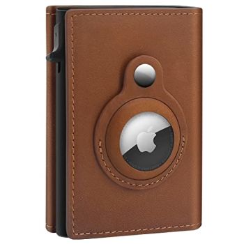 AirTag Wallet Genuine Leather Air Tag Wallet RFID Technology Credit Card Holder