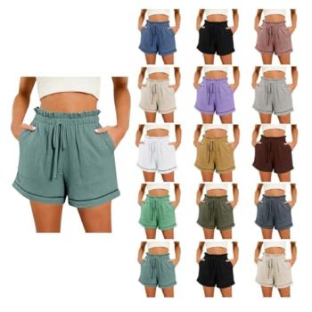 Wide Leg Shorts for Women Casual Fashion Spring Summer Shorts Solid Color High Waist Loose Double Wrinkled Shorts