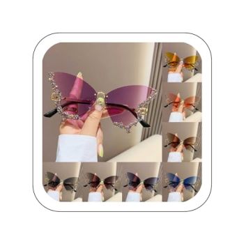 1pc Luxury Diamond Butterfly Sunglasses Women Vintage Rimless Oversized Rhinestone bling Sun Glasses LadiesY2K Eyewear