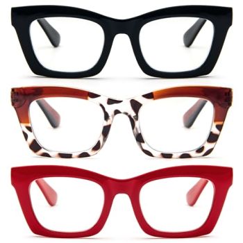 3 Pack Oprah Style Reading Glasses for Women Blue Light Blocking
