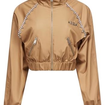, Crystal Trim Track Jacket, M, Camel