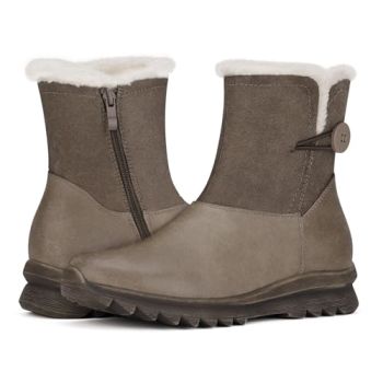 Women's Winter Ankle Boots Warm Faux Fur Lined Snow Boots Comfortable Short Boots for Women khaki Size 7