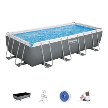 Power Steel 18' x 9' x 48" Rectangular Metal Frame Above Ground Outdoor Swimming Pool Set