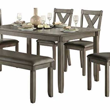 6-Piece Gray Dinette Set, Table, 4 Chairs, Bench