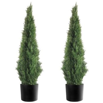 Set of 2 Pre-Potted 3 Feet Faux Cedar Tree