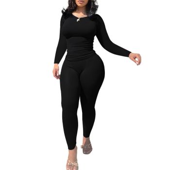 Two Piece Outfits For Women Casual Jogging Suits Long Sleeve Tracksuits Bodycon Crew Neck Sweatsuits Pants Sets Matching Black M