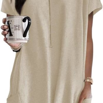 Womens Long T-Shirts Loose Fit Solid Color Short Sleeve Long Tunic Tops to Wear