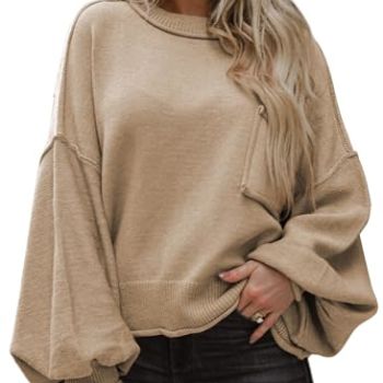 Womens Sweaters Fall 2023 Dressy Casual Trendy Womens Fall Fashion 2023 Clothes Cute Winter Sweater Pullover Oversized Women's Sweaters Fall Clothes for Women Apricot