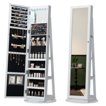 LED Full-Length Mirror Jewelry Armoire for Women