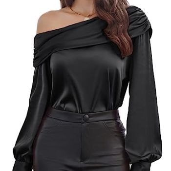 Satin Tops for Women Cute Summer Tops Sexy Cocktail Party Blouses Black M