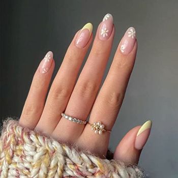 French Tip Press on Nails Almond Medium Fake Nails Nude False Nails
