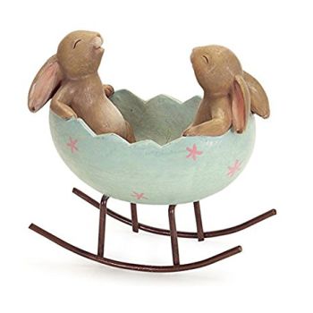 Laughing Bunny Rabbits Rocking in an Easter Egg Cradle Spring Easter Decoration Vintage Rustic Country Bunnies Rabbit Figurine Statue (Bunnies in a Cradle)