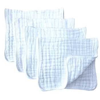 Muslin Burp Cloths 4 Pack Large 20" by 10" 100% Cotton 6 Layers Extra Absorbent and Soft