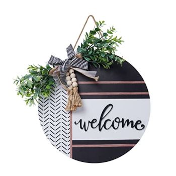 Welcome Sign for Front Door 12'' Wood Farmhouse Wreath Porch Decor Outdoor Spring Summer Welcome Signs Outside Door Hanging Decorations (Welcome Sign)