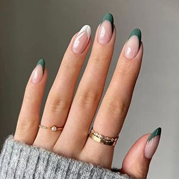 24Pcs Press on Nails Short,Glossy Almond Fake Nails