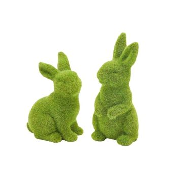 Easter Bunny Decor Green Moss Rabbit Figurines for Garden Home Office Party Desk Table Top (Small-2pcs)