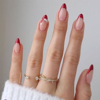 Christmas Press on Nails Almond Christmas Glue on Nails Medium Red French Tip Press on Nails Santa's Hat False Nails Tips Nude Full Cover Artificial Nails Christmas Fake Nails for Women&Girls 24Pcs
