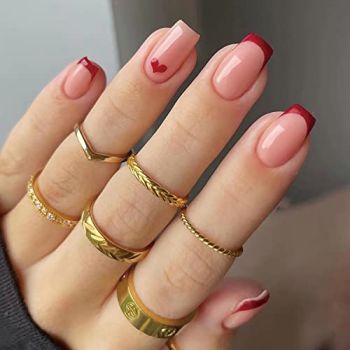 French Tip Press on Nails Valentine's Day Short Fake Nails