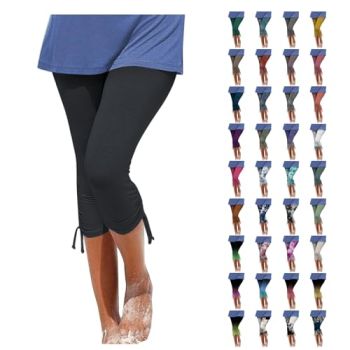 Cropped Leggings for Women 2024 High Waisted Lounge Capri Pants Lightweight Stretch Slim Drawstring Petite Trouser