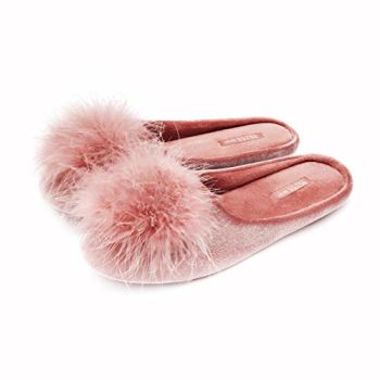 Women's Cozy Velvet Memory Foam House Slipper,Ladies Fuzzy Bedroom Slipper Non-slip Sole Pink 7-8