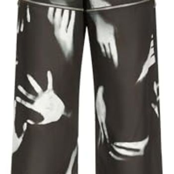 , Handprint Slit Track Pant, M, Black/White