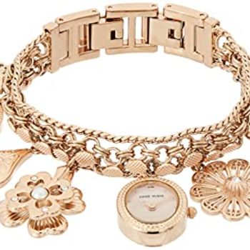 Women's Premium Crystal Accented Rose Gold-Tone Charm Bracelet Watch