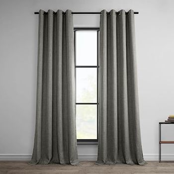 Grommet Linen Curtains 96 Inches Long Room Darkening Curtains for Bedroom & Living Room (1 Panel)