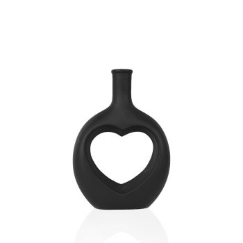 Black Ceramic Heart Shaped Hollow Vase，Valentine Table Flower Vase for Home Decor，Gift for Girl Women Her Mom on Valentine's Day Mothers Day Christmas Birthday Wedding（Small）