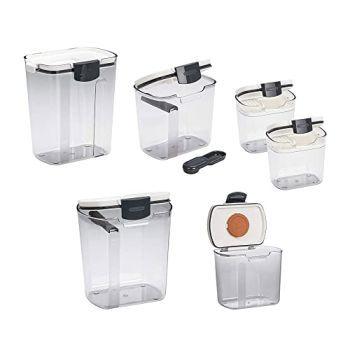 Progressive Prepworks ProKeeper 6 Piece Kitchen Clear Plastic Airtight Food Flour And Sugar Storage Organization Container Baking Canister Set