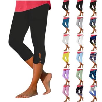 Todays Daily Deals Clearance Capri Leggings for Women 2024 Summer Tummy Control High Waisted Plus Size Beach Hollow Out Yoga Capris Casual Soft Comfy Workout Stretchy Lounge Cropped Pants