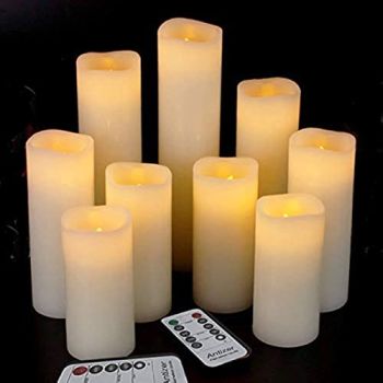 Flameless Candles Led Candles Pack of 9 (H 4" 5" 6" 7" 8" 9" x D 2.2") Ivory Real Wax Battery Candles