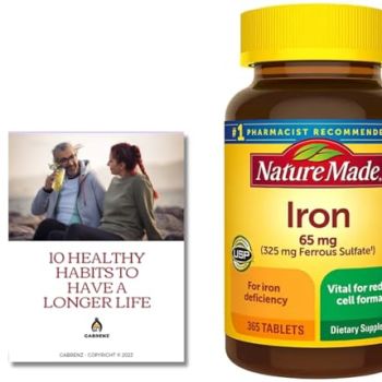 Iron 65 mg (from Ferrous Sulfate) Tablets for Red Blood Cell Formation (365 ct.).