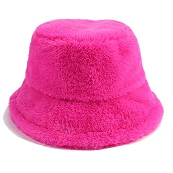 Winter Faux Fur Bucket Hat Fluffy Warm Hat for Women Men (B Rose)