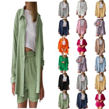 Two Piece Sets For Women Summer Outfits Lounge Vacation Short Sleeve Button Down Shirt And Shorts Sets With Pockets
