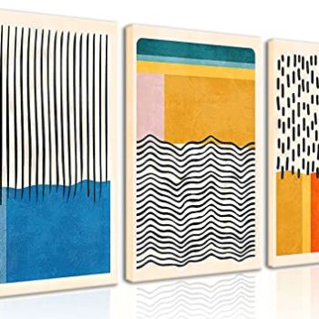 Midcentury Modern Framed Wall Art for Living Room Set of 3 Mid Century Modern Abstract Canvas Painting Print Boho Color Blocks Home Decor Colorful Minimalist Pictures for Bedroom 12"x16"x3