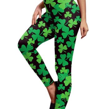 St Patrick's Day Womens Soft Green Pants Paddys Pattys Shamrock Irish Leggings Black Shamrock Clover L