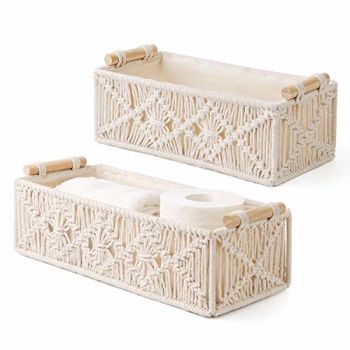 Macrame Storage Baskets Boho Decor Box Handmade Woven Decorative Countertop Toilet Tank Shelf Cabinet Organizer for Bedroom Livingroom Home