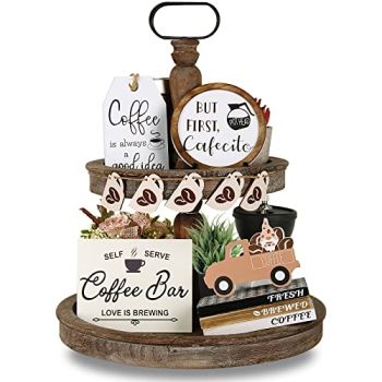 12 Pieces Coffee Bar Decor for Coffee Tiered Tray Decor