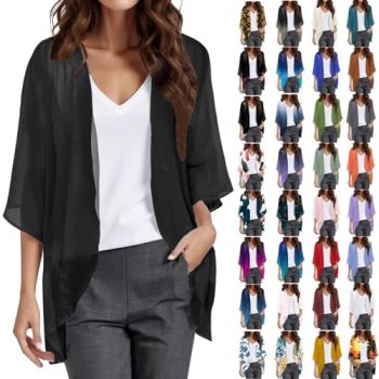 Bathing Suit Cover Up for Women 2024 Summer Casual Beach Vacation Kimono Cardigan 3/4 Sleeve Lightweight Cover Ups